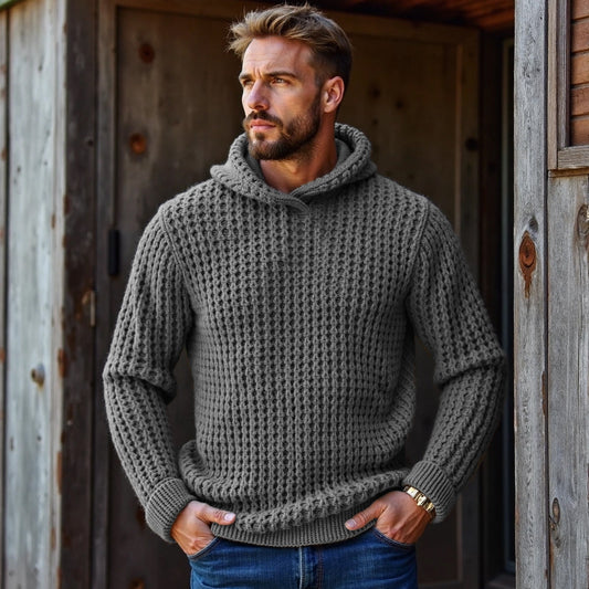 Men's Vintage Plaid Woven Solid Color Hooded Sweater elevenforest