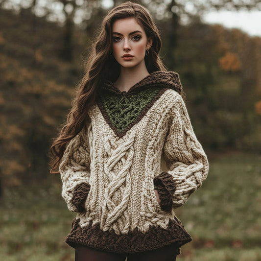Women's Irish Celtic Knotted Jacquard Pocket Hooded Sweater elevenforest