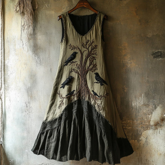 Vintage Viking Raven Life Of Tree Graphics Linen Tank Dress artswardrobe