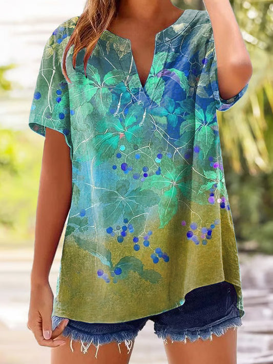 Comstylish Women's Casual Retro Plant Flower Print Cotton And Linen Shirt