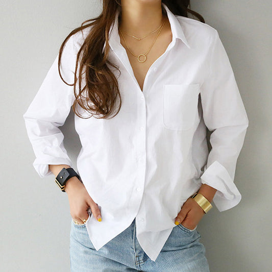 Comstylish Solid Color Simple Lapel Long Sleeve Shirt