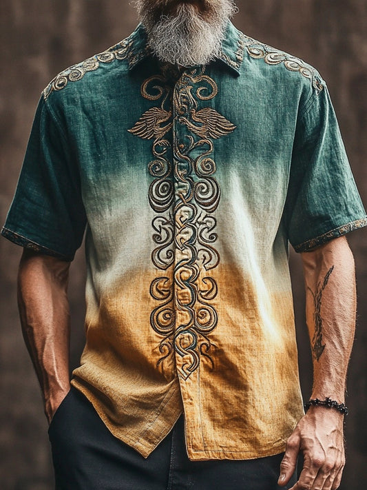 Celtic Knot Gradient Men's Linen Short Sleeve Shirt artswardrobe