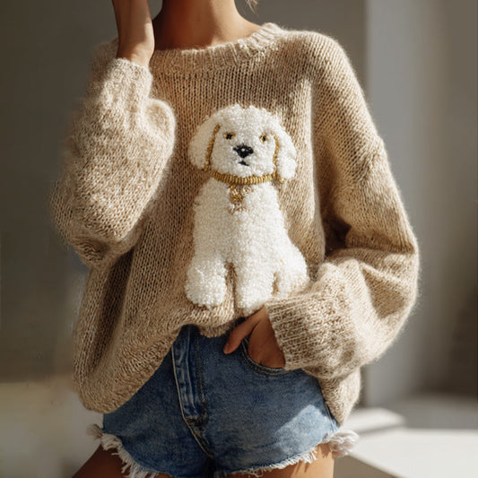 Classic Fuzzy Dog Felt Cozy Knit Sweater elevenforest