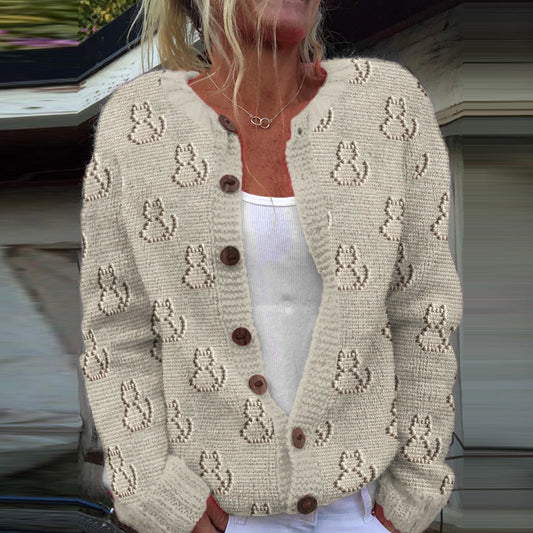 Cute Cat Embroidered Cozy Knit Cardigan elevenforest