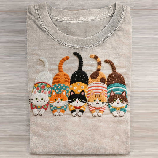 Cute Cat Art Print Casaul Short Sleeve T-shirt elevenforest