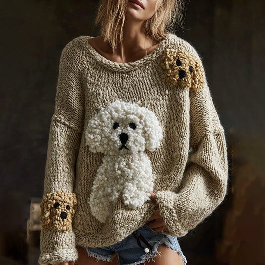 Classic  Fluffy Dogs Felt Cozy Knit Sweater elevenforest
