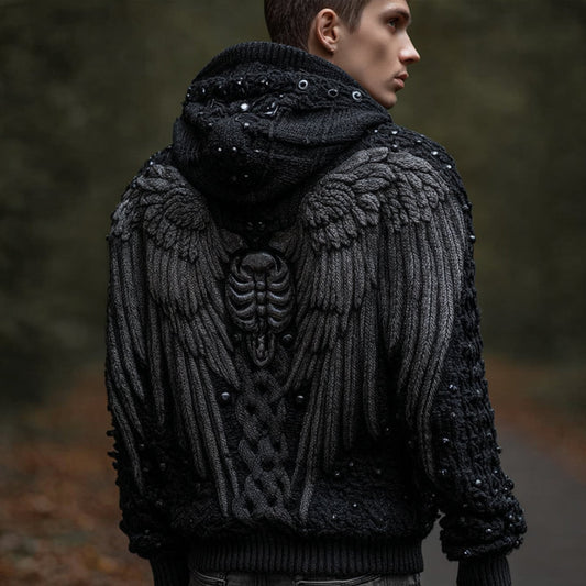 Men's Viking-style Hooded Sweater With Wings elevenforest