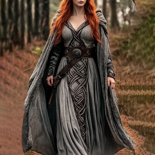 Vintage Viking Tribal Celtic Knot V Neck Midi Dress artswardrobe