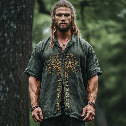 Men's Viking Celtic Mythology Tree Of Life Lapel Shirt artswardrobe