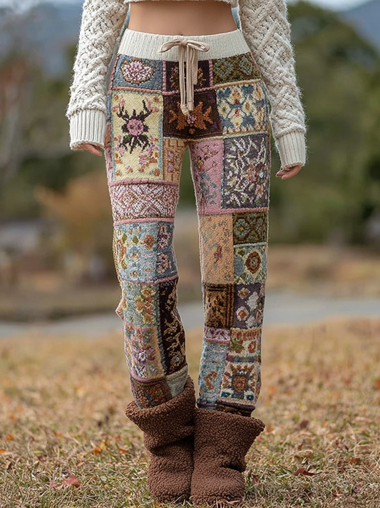 Comstylish Bohemian Style Women's Winter Warm Knitted Straight-leg Long Pants