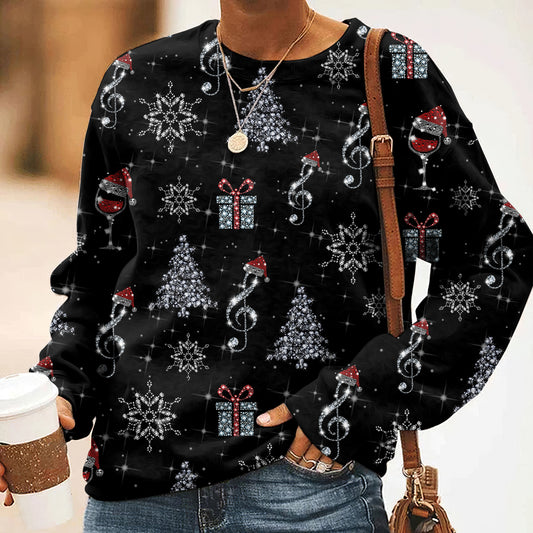 Comstylish Women's Glittery Christmas Tree Christmas Gift Print Casual Sweatshirt