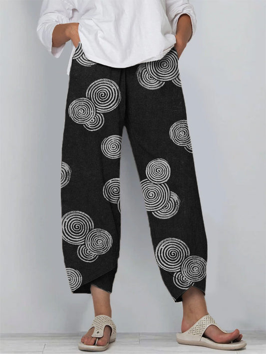 Comstylish Sea Waves Ripples Lino Pattern Linen Blend Cropped Pants
