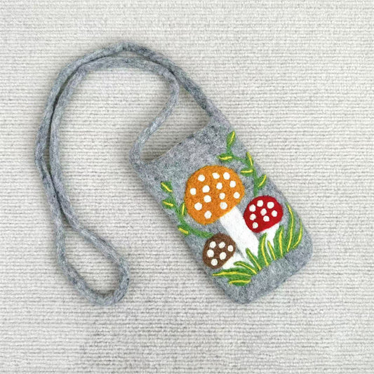 Comstylish Vintage Forest Mushroom Cottage Handmade Felt Bag