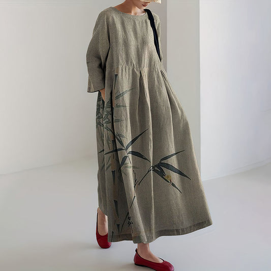 Comstylish Japanese Art Bamboo Linen Blend Maxi Dress