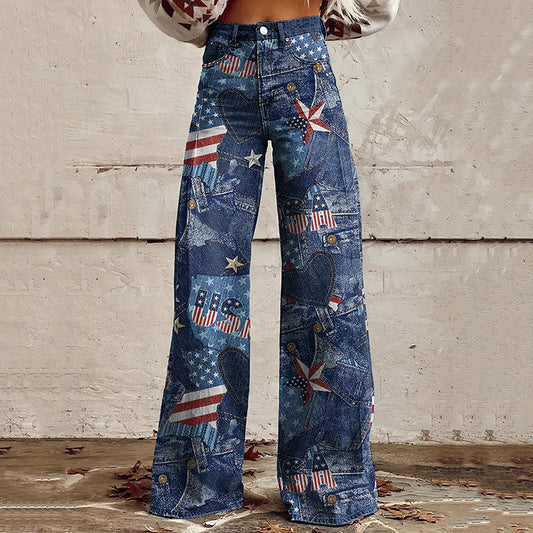 Women's Vintage Independence Day Floral Patch Jeans artswardrobe