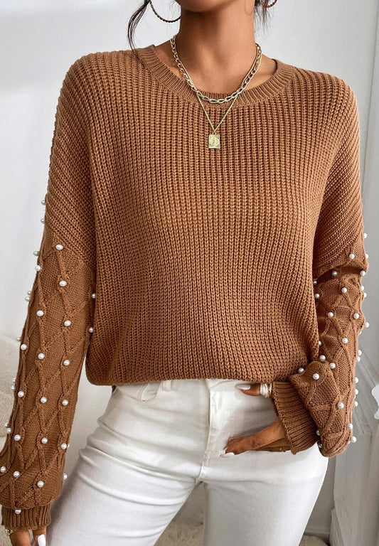 Fabiola® | Long-sleeved sweater with a crew neck and pearl detail