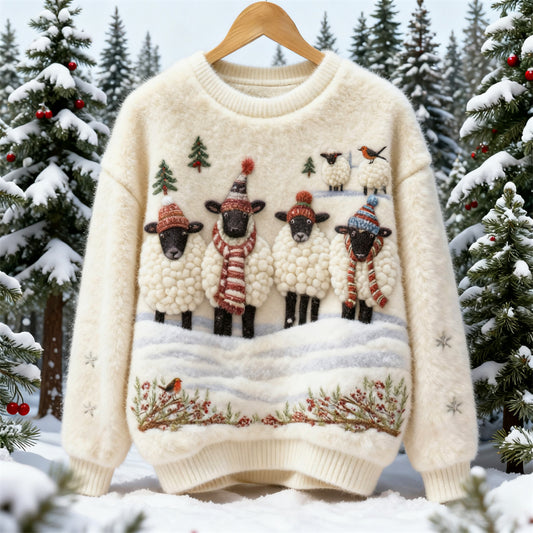 Christmas Lamb-print Women's Soft Fleece Sweater artswardrobe