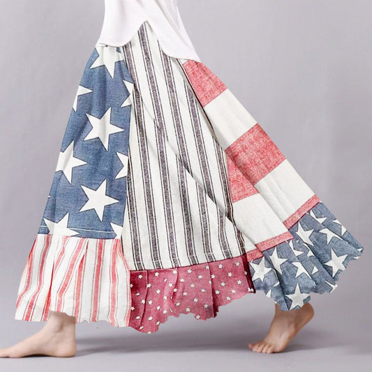 Women's Vintage Independence Day Flag Patchwork Skirt artswardrobe