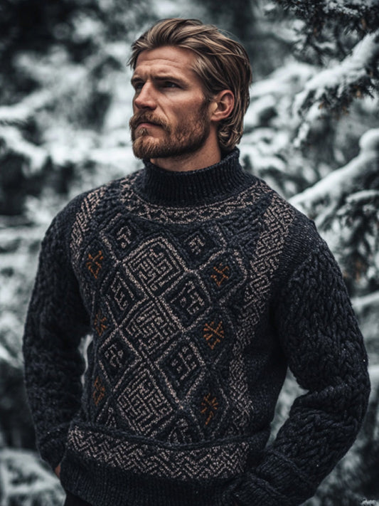 Men's Vintage Viking Inspired Celtic Jacquard Sweater elevenforest