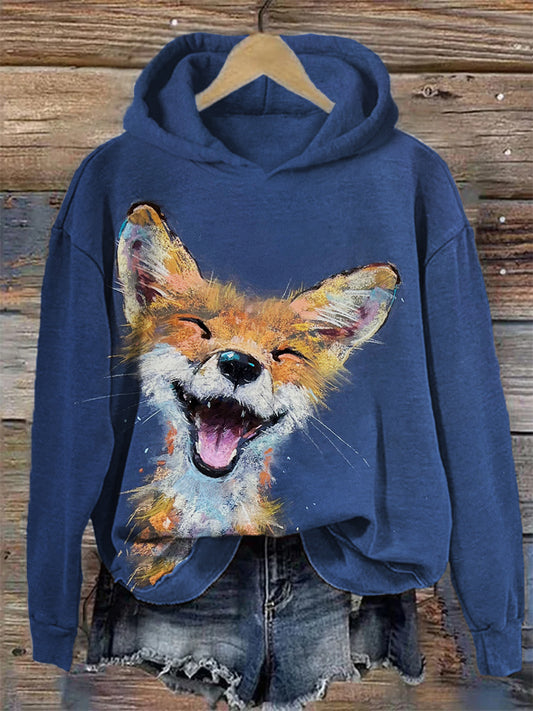 Lovely Smiling Fox Art Cozy Hoodie artswardrobe
