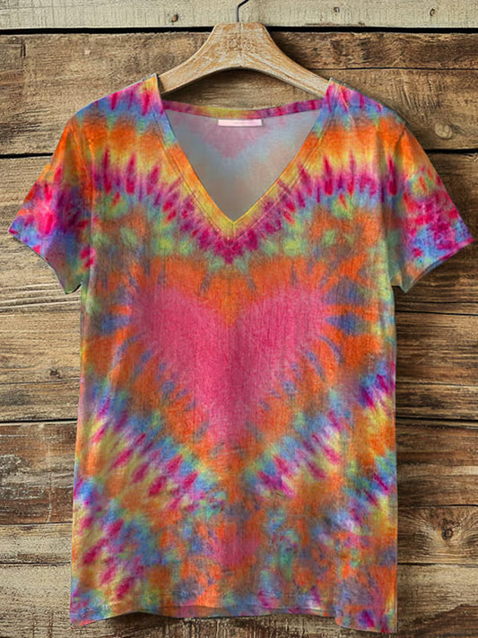 Women's Hippie Print V-neck T-shirt artswardrobe