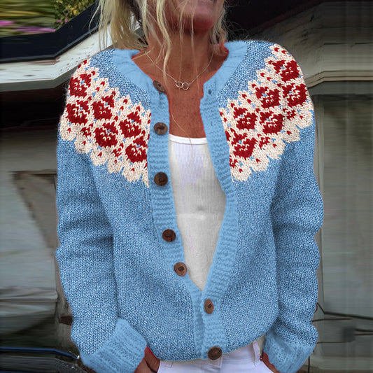 Vintage Icelandic Floral Knit Warm Sweater artswardrobe