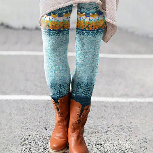 Vintage Fox Jacquard Contrast Knitted Leggings elevenforest