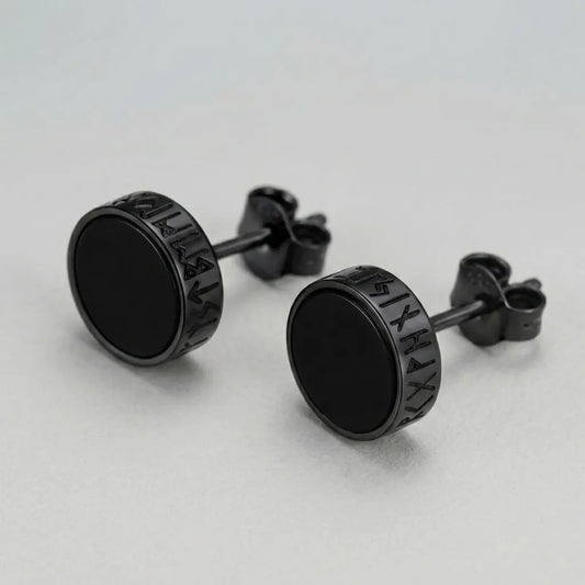 Rune-patterned black studs Earrings