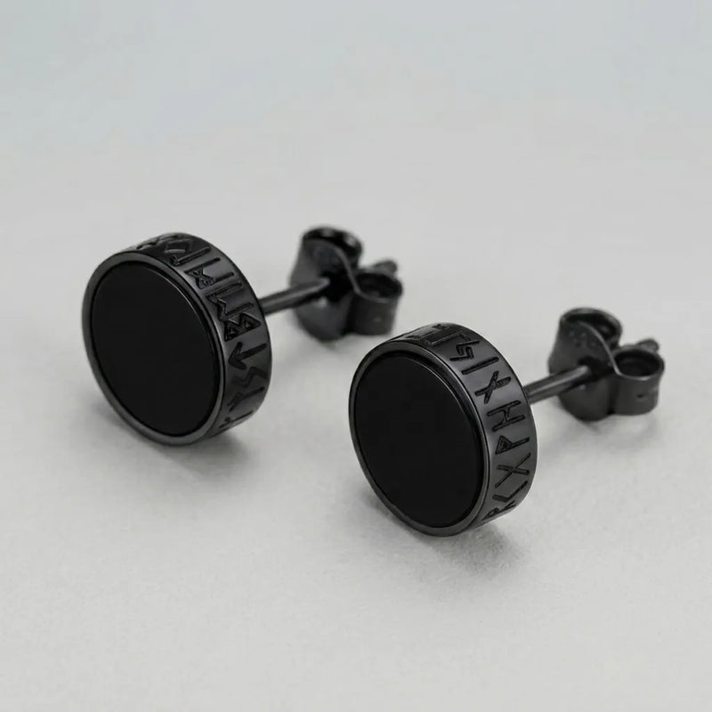 Rune-patterned black studs Earrings