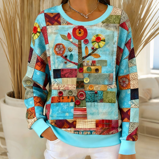 Comstylish Women's Floral Art Print Crew Neck Casual Sweatshirt