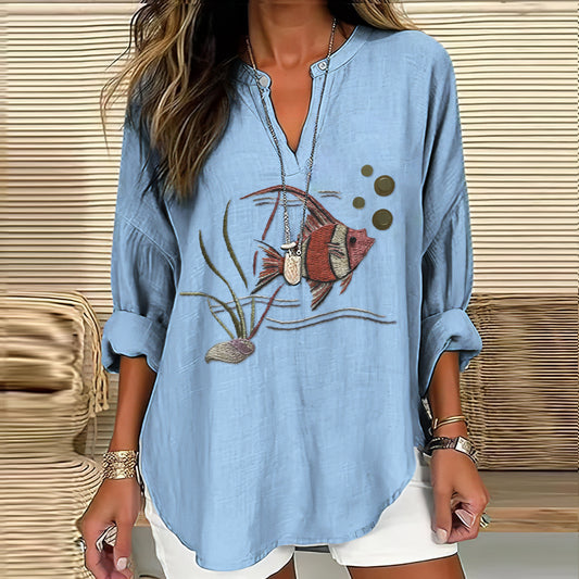 Comstylish Protect Marine Animals Printed Ladies V-neck Shirt