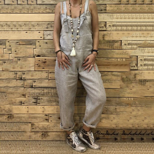 Comstylish Retro Casual Cotton And Linen Loose Jumpsuit