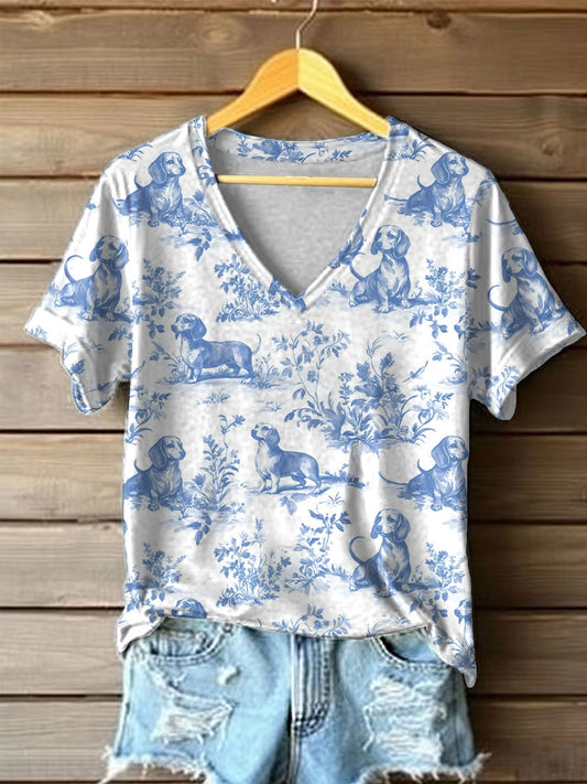 Women's Dachshund Dog Print Casual T-shirt artswardrobe