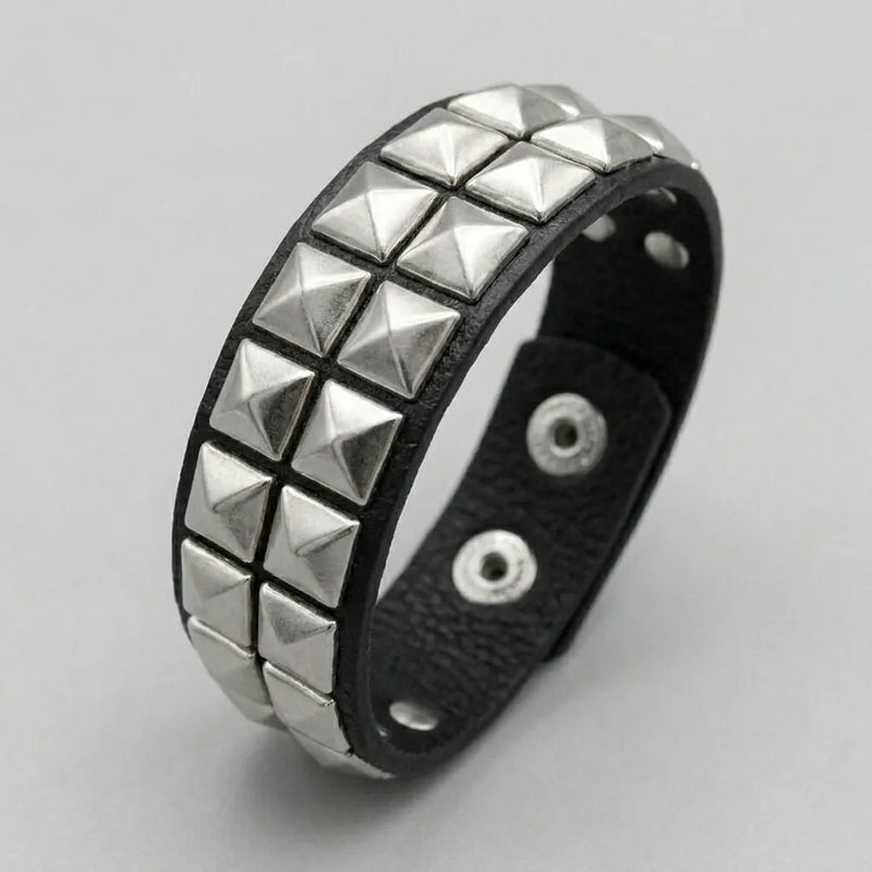 Dark Rebel Twin-Row Studded Leather Bracelet