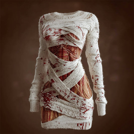 Muscle Anatomy Bloody Bandages Cozy Knit Sweater Dress artswardrobe