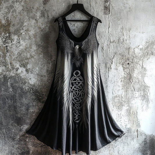 Vintage Raven Celtic Gradient 3d Graphics Linen Tank Dress artswardrobe