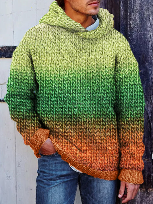 Men's Irish Gradient Chunky Cozy Knit Hooded Sweater artswardrobe