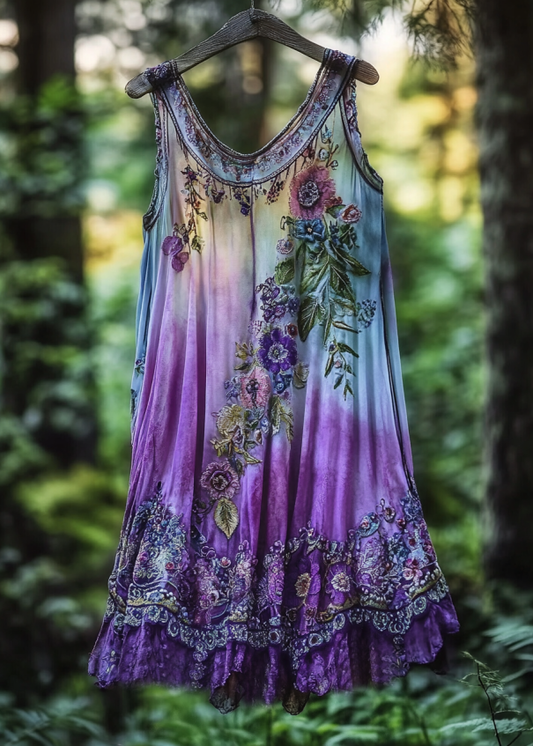 Vintage Violet Gradient Lace Art Linen Sleeveless Tank Top artswardrobe
