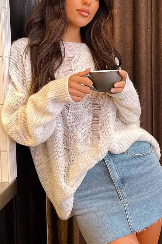 Linda® | Hollow knit crew neck sweater