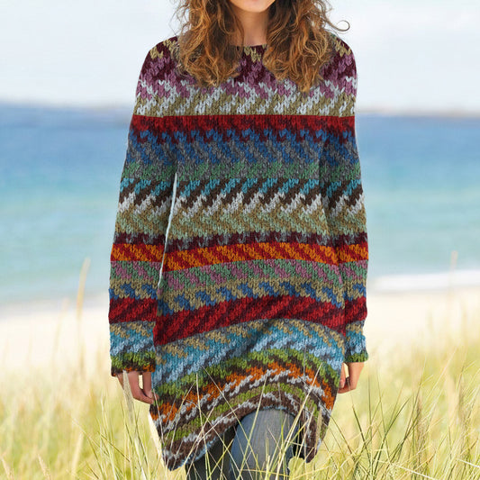 Vintage Fairman Island Tribal Art Pattern Cozy Sweater Dress elevenforest