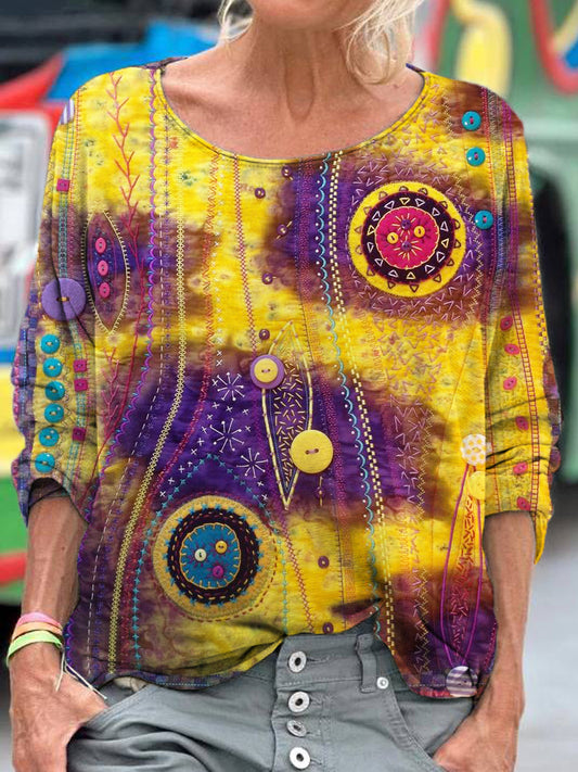 Button Embroidered Floral Women's Vintage Linen Shirt artswardrobe