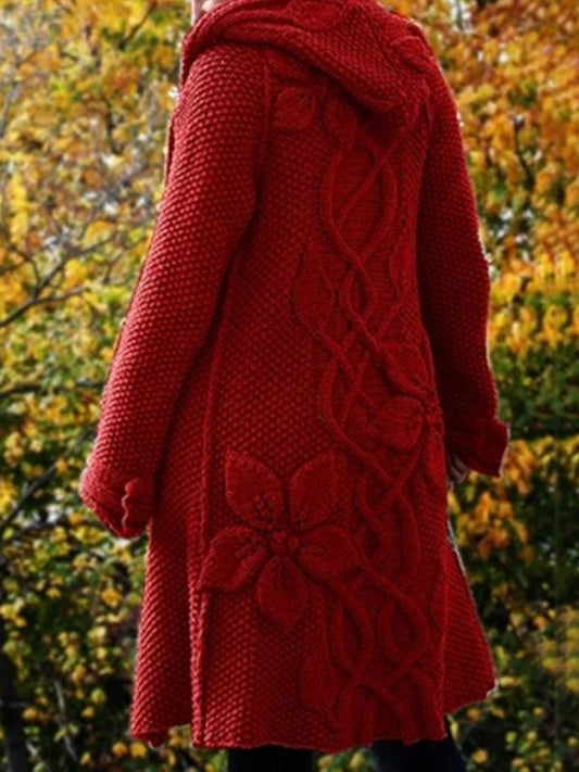Women'S Floral Jacquard Hooded Sweater Cardigan elevenforest