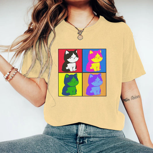 Pop Art Cute Funny Cat Graphic T-shirt elevenforest