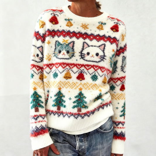 Christmas Cat Tifany's Island Knitted Crew Neck Sweater elevenforest