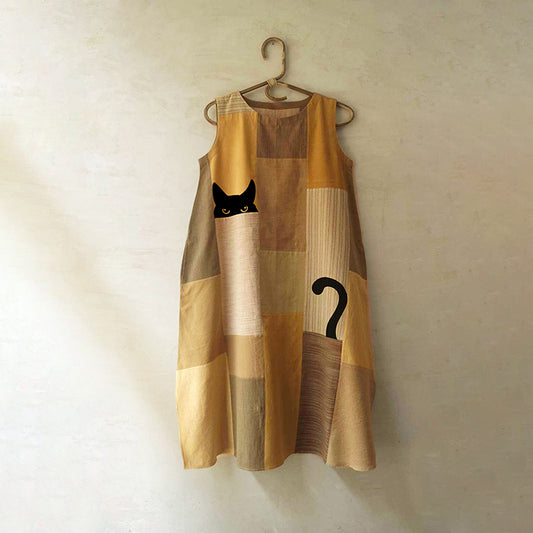 Comstylish Women's Black Cat Contrast Color Design Mini Dress