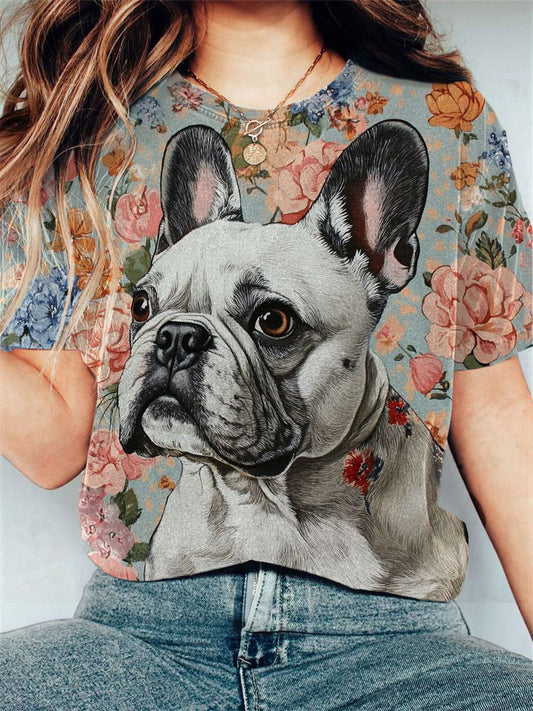 Comstylish Women's Casual Funny French Bulldog Print T-shirt