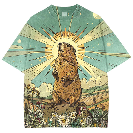 Women's Happy Groundhog Day Floral Vintage T-shirt elevenforest