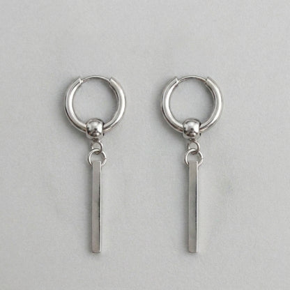 Silver Bar Drop Hoop Earrings