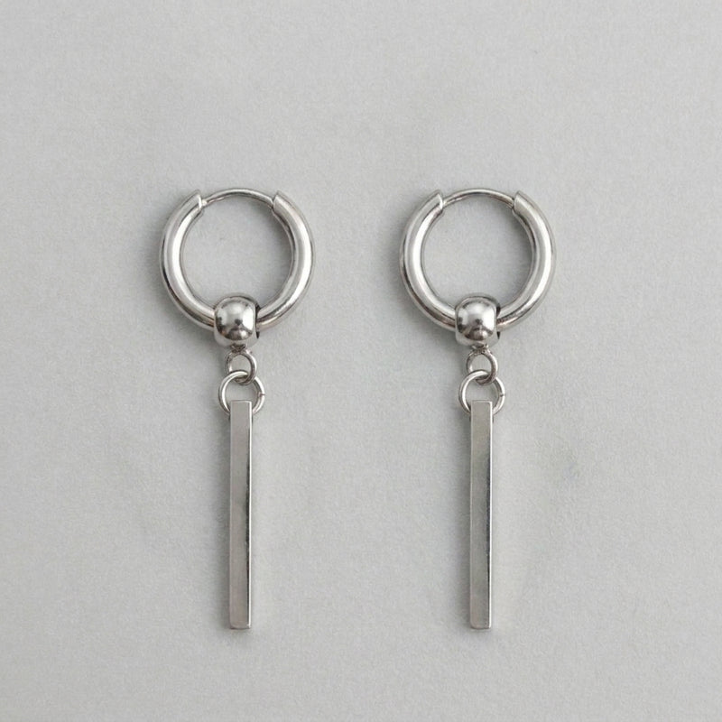 Silver Bar Drop Hoop Earrings