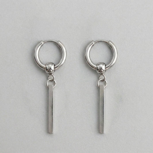 Silver Bar Drop Hoop Earrings